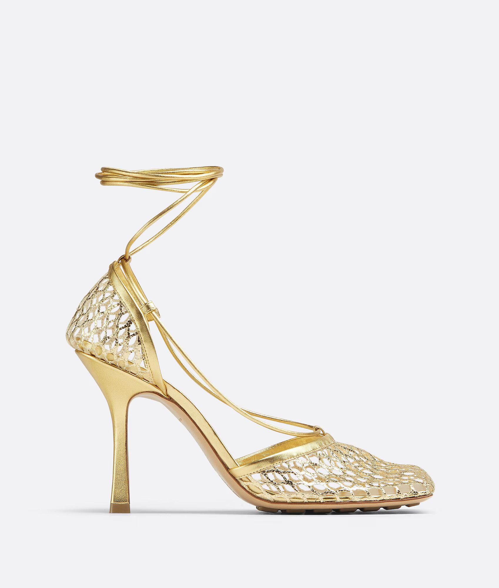 Bottega Veneta o1mle0325 Stretch Lace-Up Sandals in Gold Size US 6 / IT 36 - 1 Thumbnail