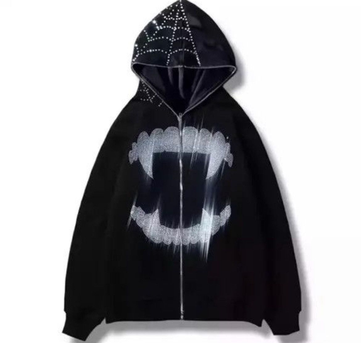 Japanese Brand Fangs & cobweb rhinestone oversized zipup hoodie Size US L / EU 52-54 / 3 - 1 Thumbnail