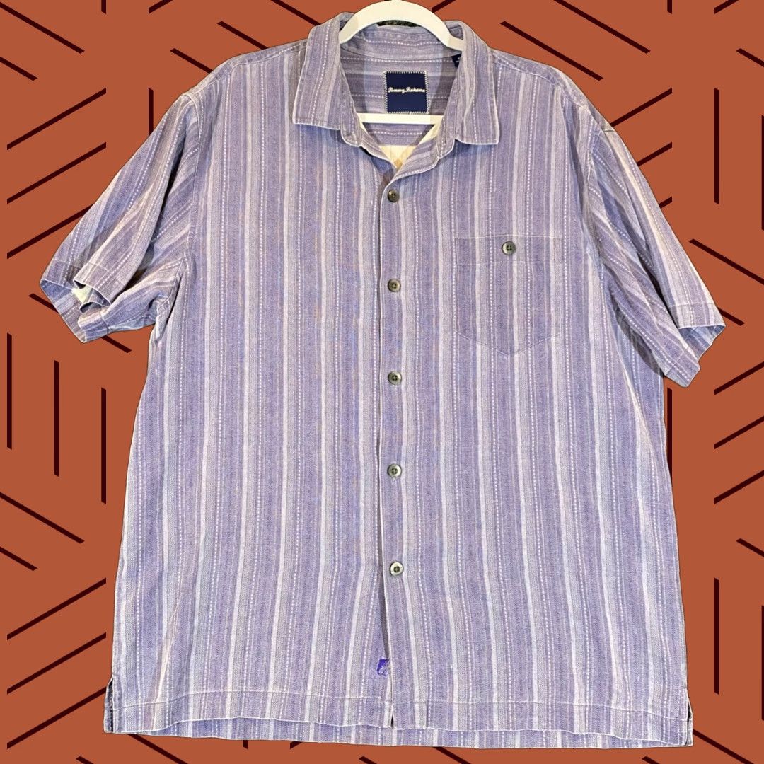 Tommy Bahama TOMMY BAHAMA Shirt Men XL Blue Striped 100% Silk Hawaiian Button-Up S/S Shirt Size US XL / EU 56 / 4 - 1 Thumbnail