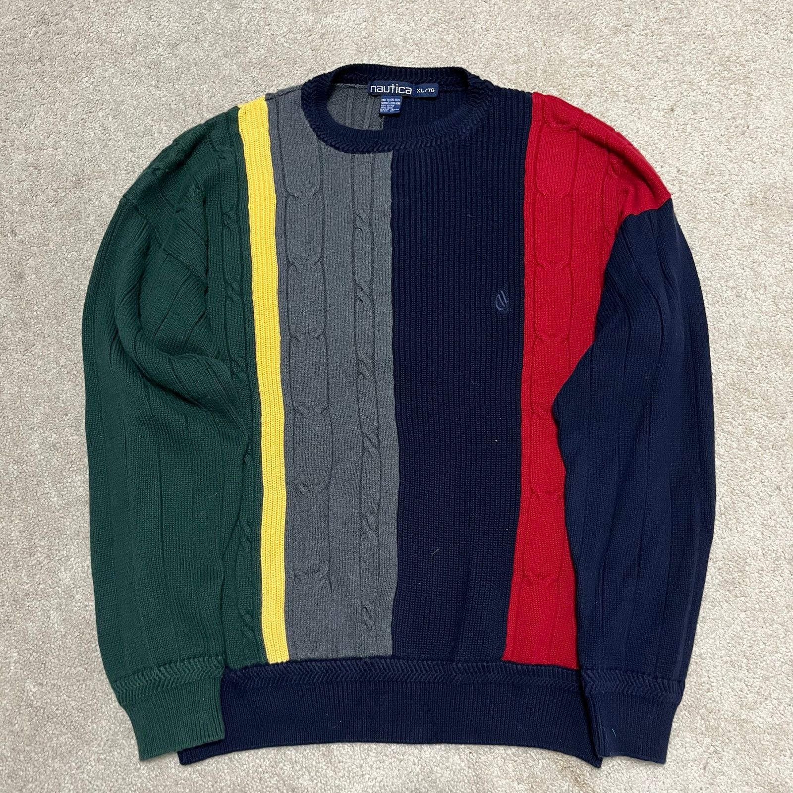 Nautica Vintage Nautica Navy/Red/Green/Yellow/Grey Cable Sweater XL Size US XL / EU 56 / 4 - 1 Thumbnail