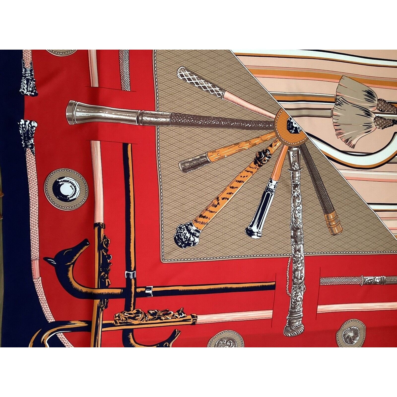 Designer Amazing Multicolor Mens Walking Cane Print Silk Scarf 50" - Size ONE SIZE - 4 Thumbnail
