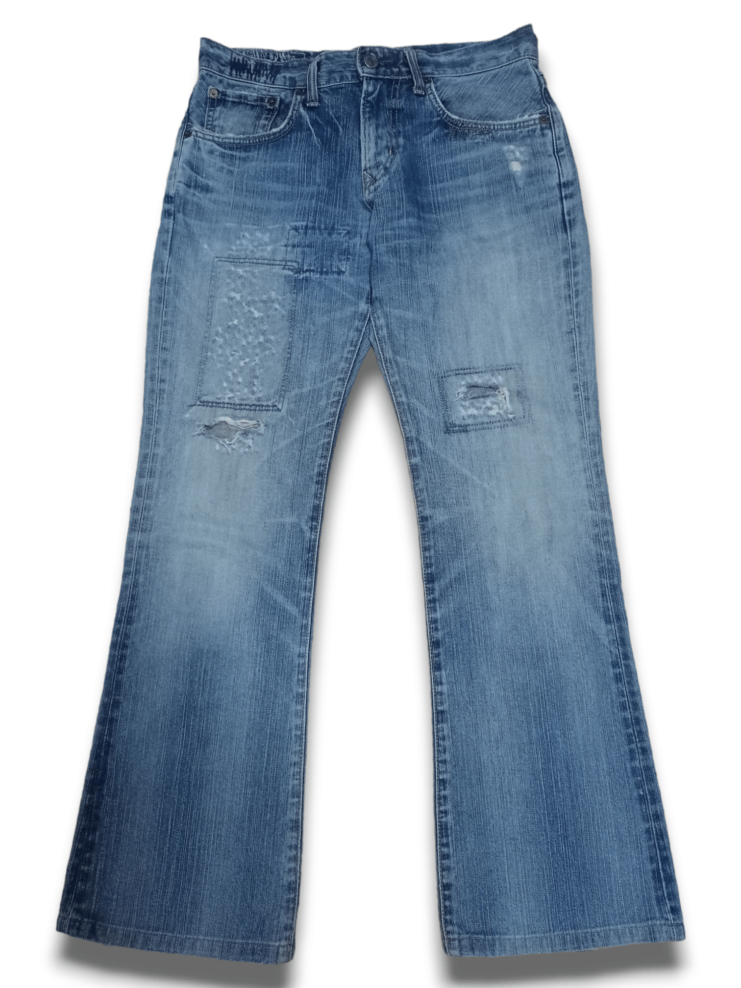 Edwin × Japanese Brand Exclusive Vintage Edwin XV Blue Wash Distressed Flare Jeans Size US 30 / EU 46 - 1 Thumbnail