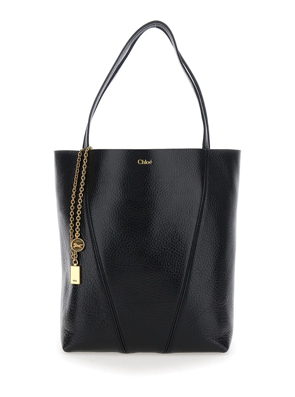 Chloe Shoulder Bag 'Spin' with Logoed Metal Medals in Black Grained Leather for Women Size ONE SIZE - 1 Thumbnail