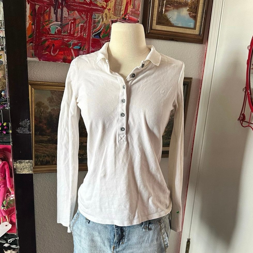 Old Navy old navy white knit long sleeve collared shirt Size S / US 4 / IT 40 - 1 Thumbnail