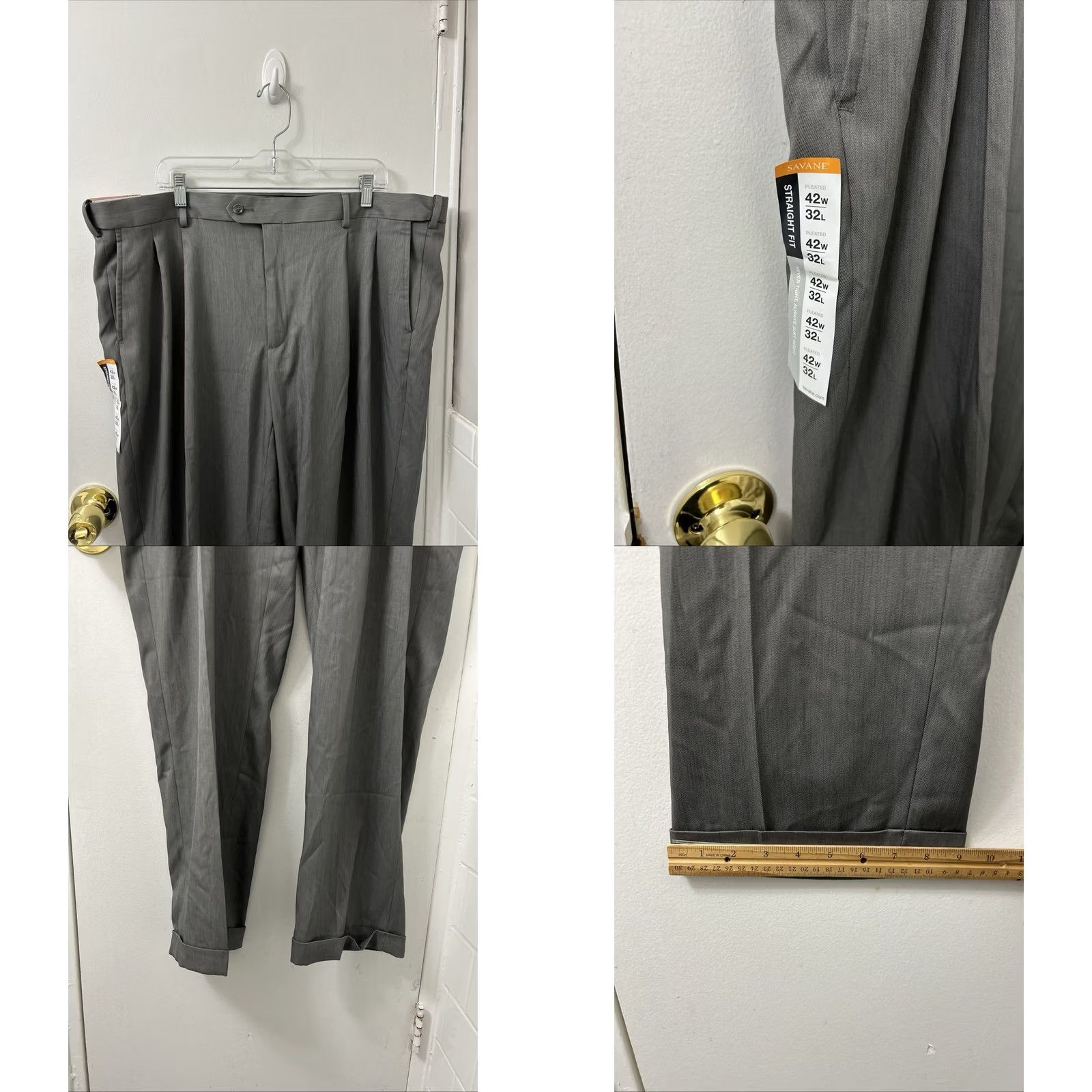 Savane Savane Men's Pants Gray 42x32 Travel Intelligence Wrinkle Resistant Stretch Pleated Straight Size US 42 / EU 58 - 8 Thumbnail