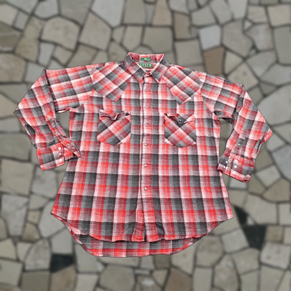 Levi's VINTAGE Levi's Shirt Mens XL Red Gray Flannel Sutter Creek Western Pearl Snap 90s Size US XL / EU 56 / 4 - 1 Thumbnail