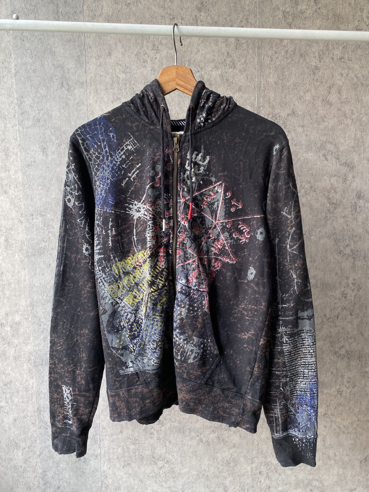 Japanese Brand SACKS Hoodie Overprint Distressed Design Size US M / EU 48-50 / 2 - 1 Thumbnail