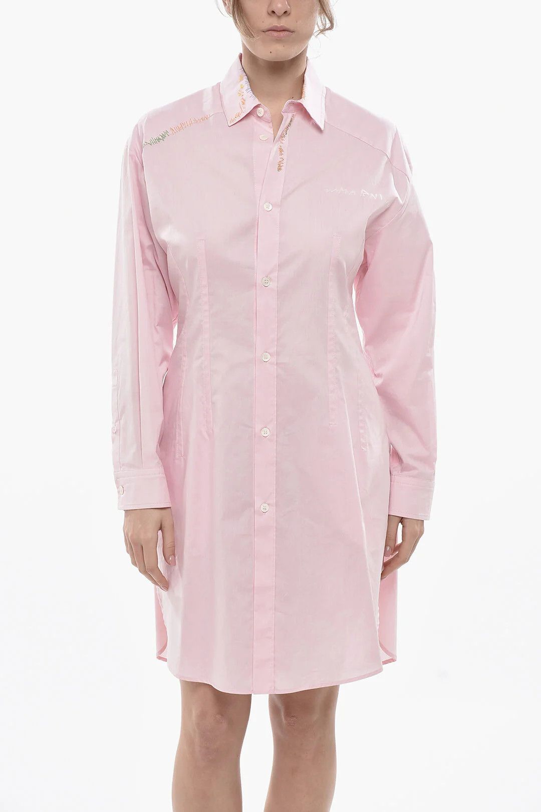 Marni og1mm0326 Slim-Fit Poplin Shirt Dress in Pink Size M / US 6-8 / IT 42-44 - 4 Thumbnail