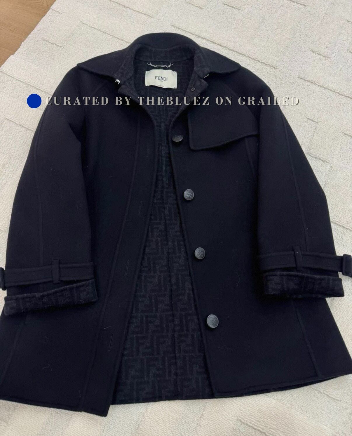 Fendi Fendi Navy Wool Coat with Print Lining Size S / US 4 / IT 40 - 1 Thumbnail