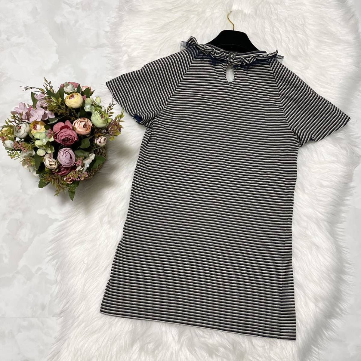 CHANEL COCO Decorative Stripe Short Sleeve Tops T-Shirt 36