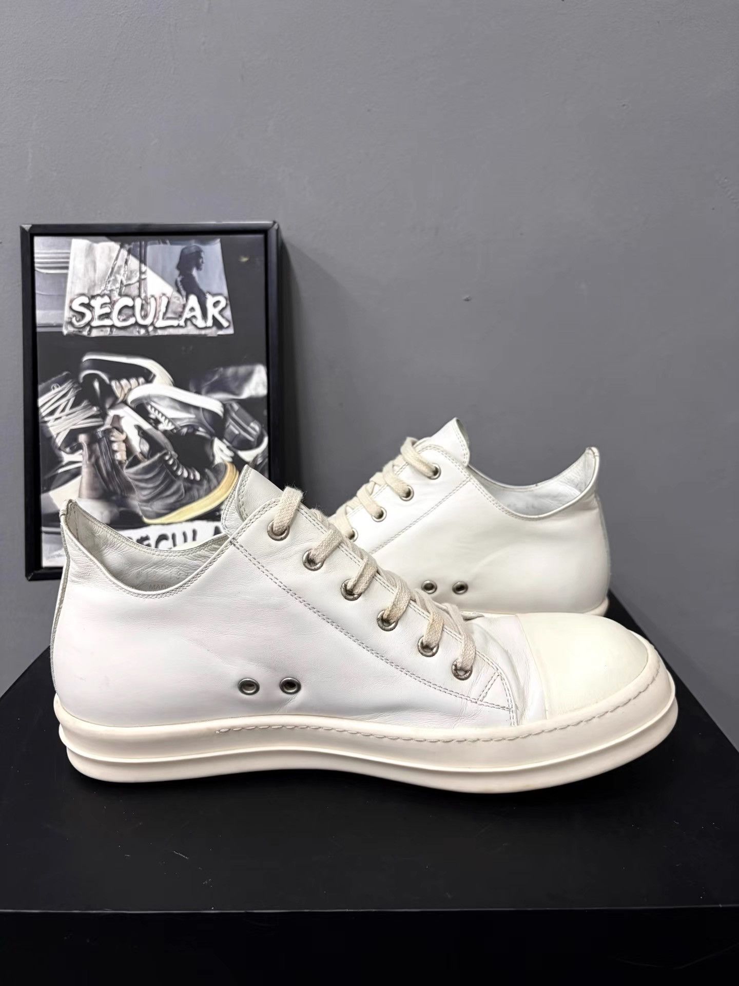 Rick Owens Rick Owens Mainline Milk White Leather Low-Top Sneakers K34 Size US 11 / EU 44 - 6 Thumbnail