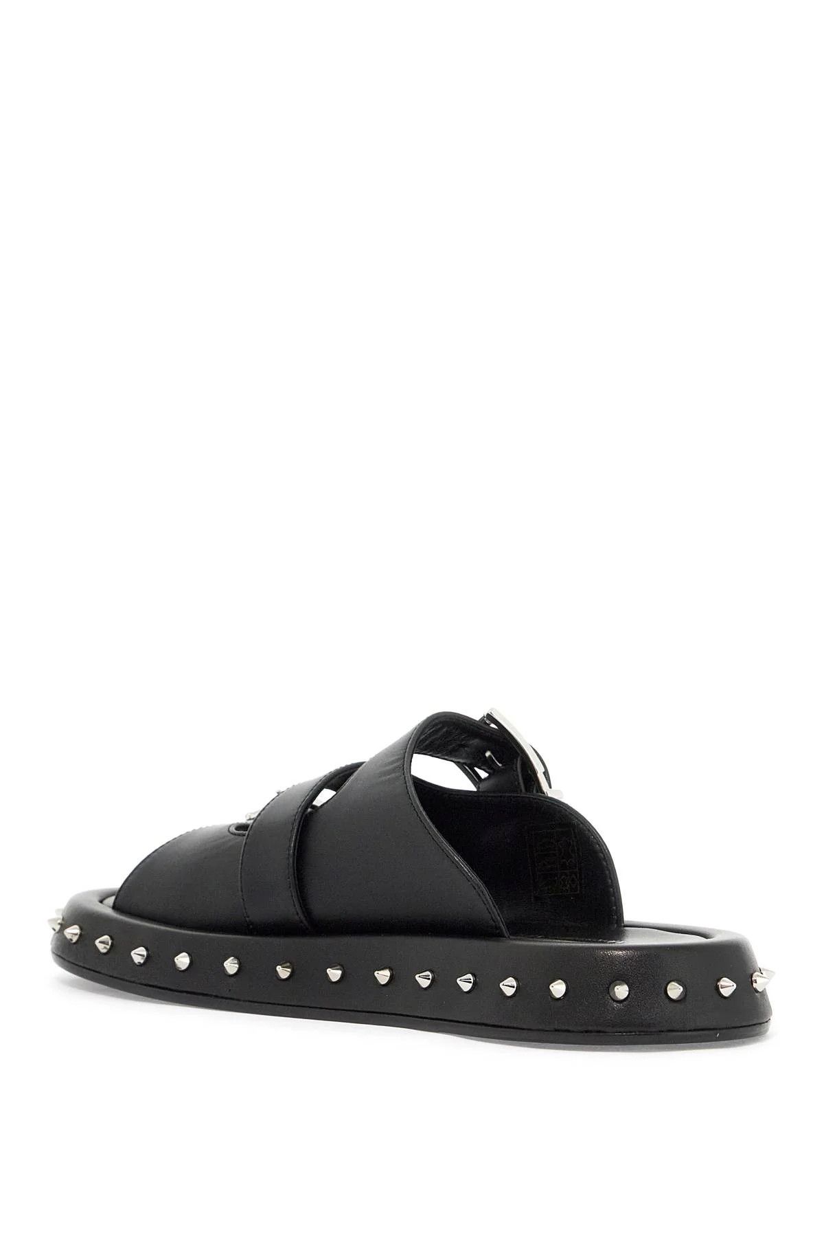 Alexander McQueen o1s22i1n1024 Leather Punk Slides in Black Size US 7 / IT 37 - 3 Thumbnail
