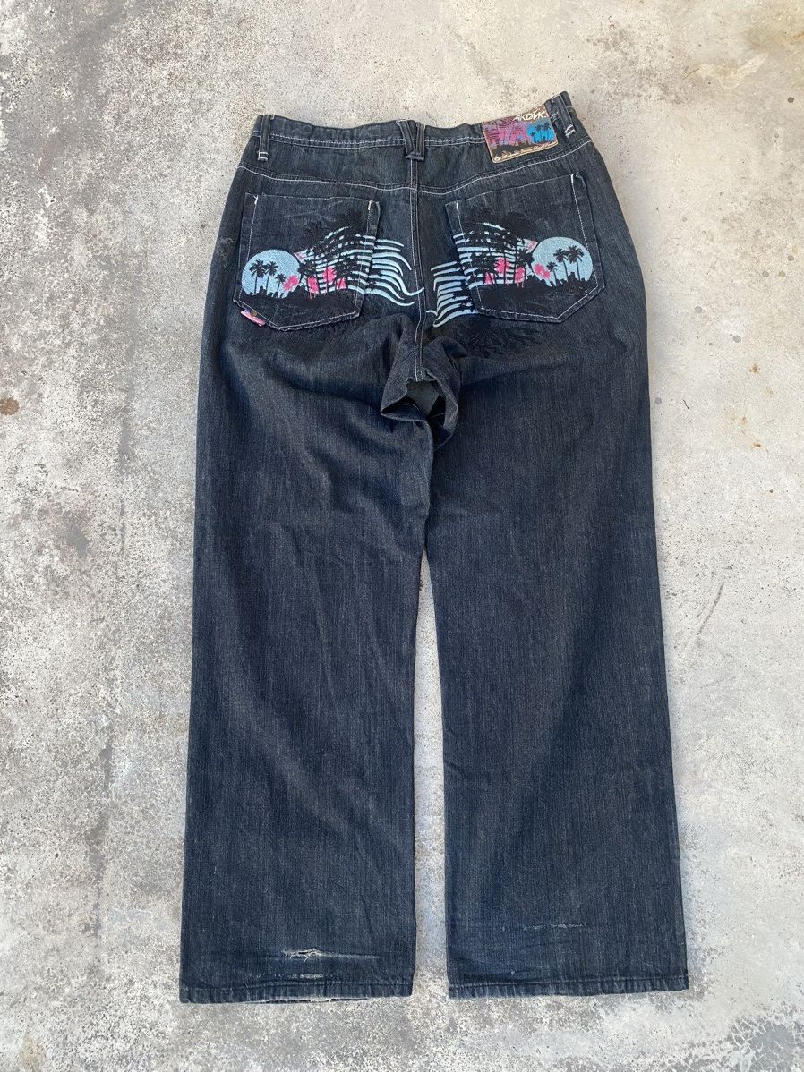 Image of Vintage Y2K Akademiks Baggy Jnco Jeans Styled in Black, Men's (Size 36)