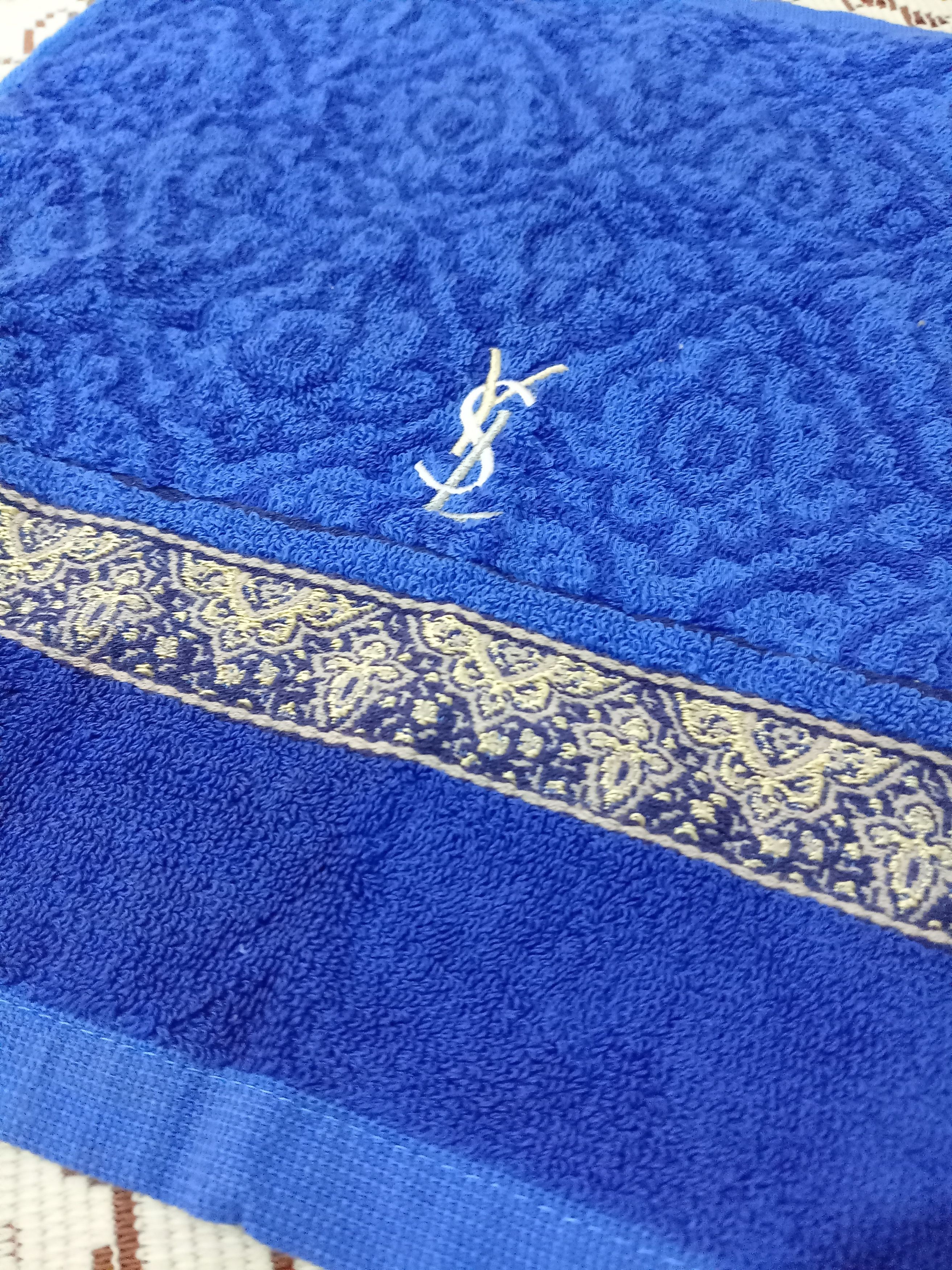 Yves Saint Laurent YSL Blue Paisley Logo Hand Towel (Small) DS Size ONE SIZE - 3 Thumbnail