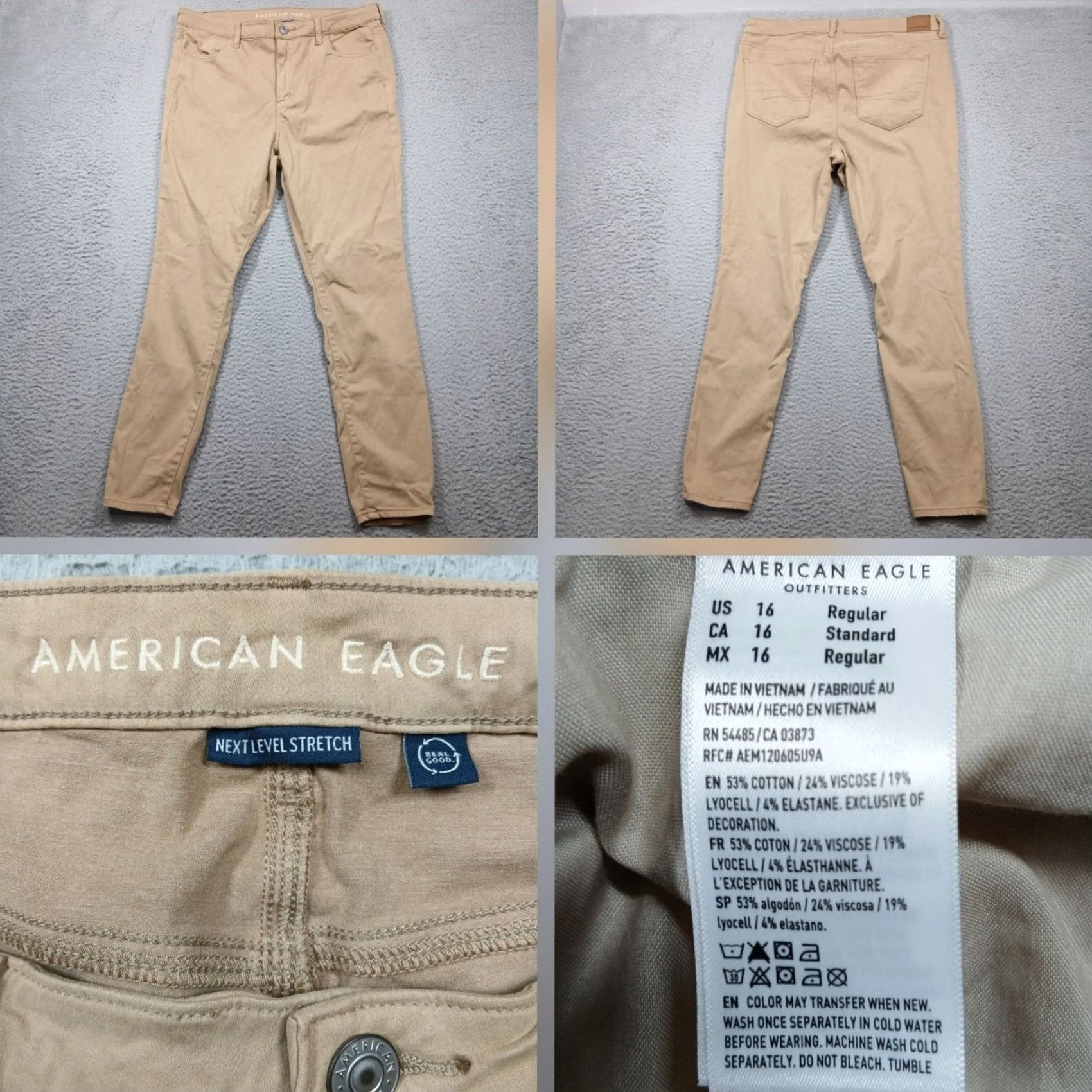 Vintage American Eagle Next Level Stretch Pants Women's 16 Regular Khaki Tan Size 38" / US 16 / IT 52 - 2 Thumbnail