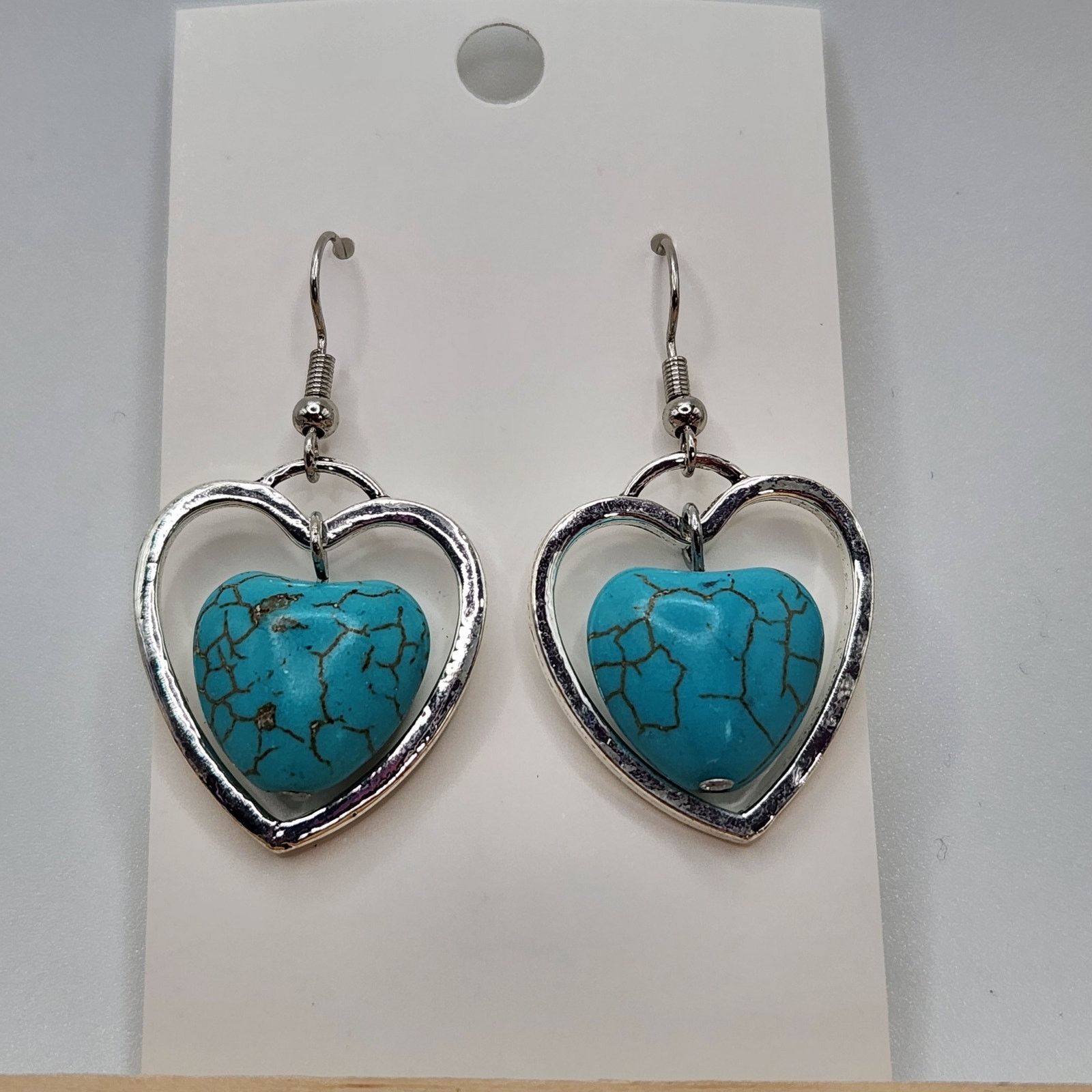 Other Turquoise Heart Dangle Earrings Silver Tone Open Heart Boho Size ONE SIZE - 4 Thumbnail