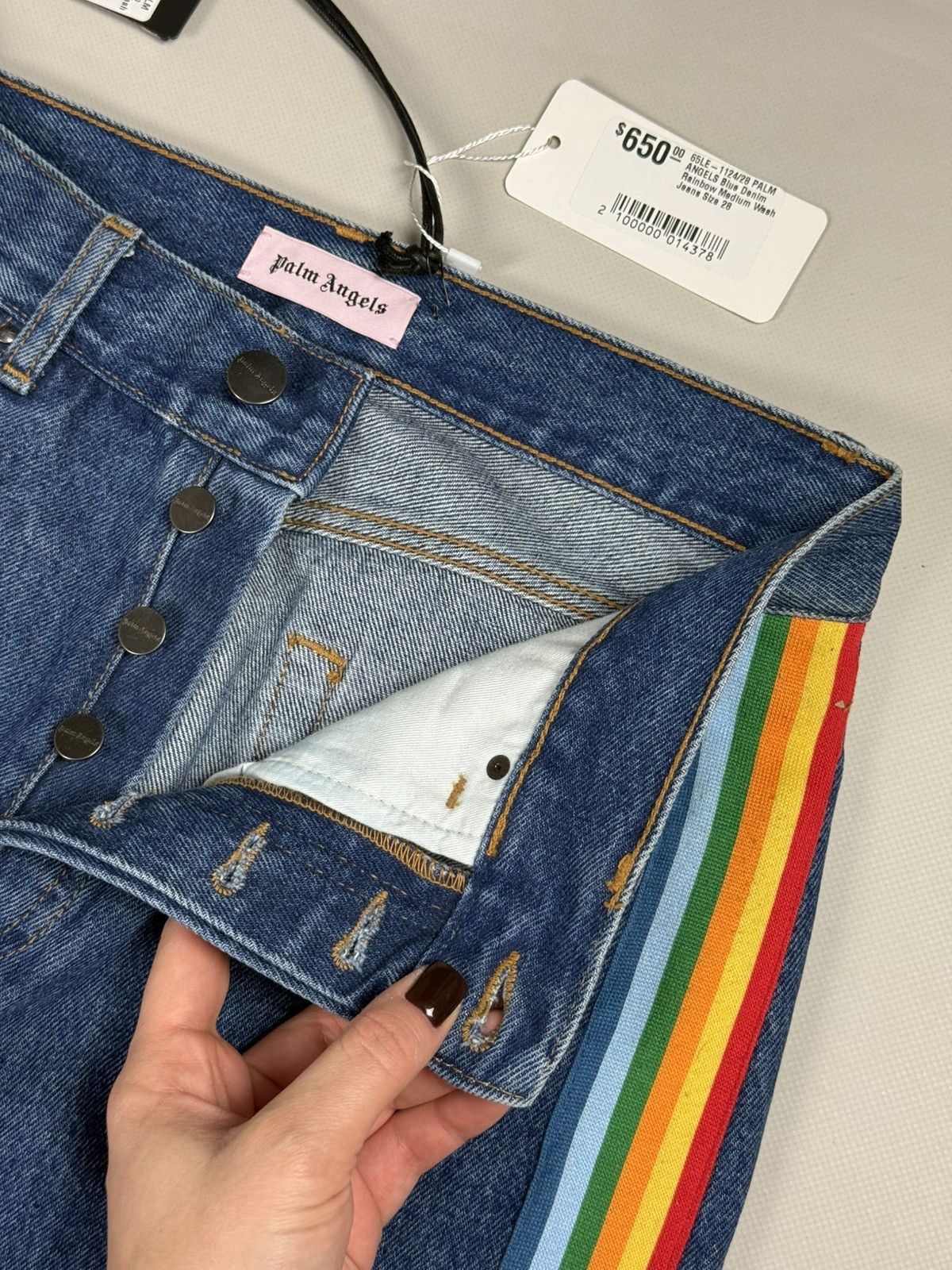 Palm Angels BNWT! Palm Angels Blue Denim Rainbow Medium Wash Jeans Pants Size 28" / US 6 / IT 42 - 12 Thumbnail