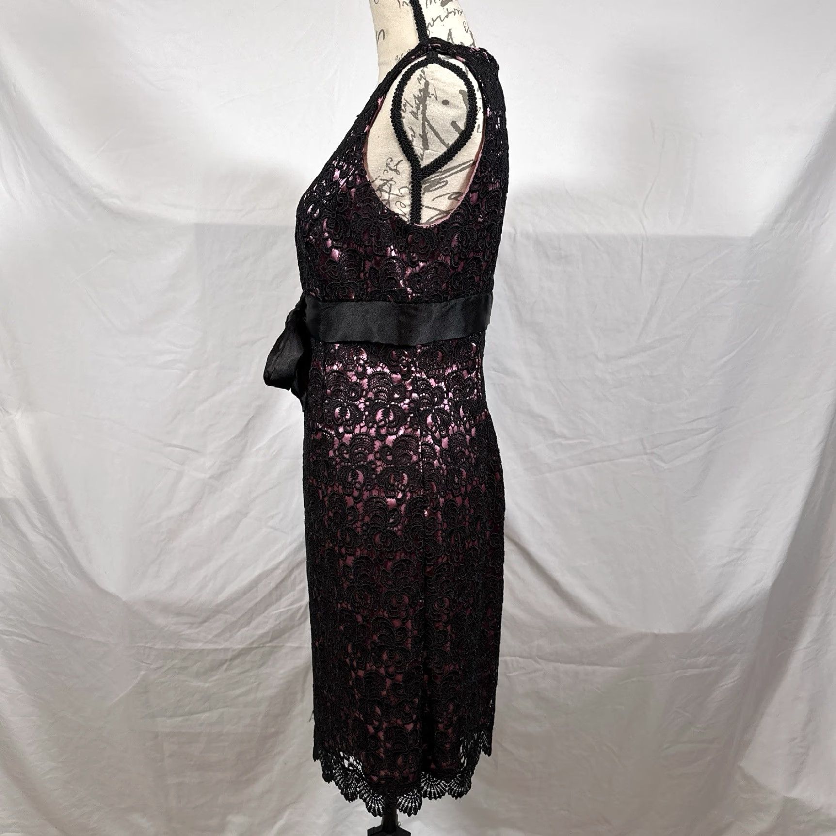 Vintage JS Collections Dress Empire Waist 6 Pink Lace Midi Dress Sheath Pencil Women Regular Gothic Halloween Grunge Fairy Witchy Sleeveless Party/Cocktail Size M / US 6-8 / IT 42-44 - 3 Thumbnail