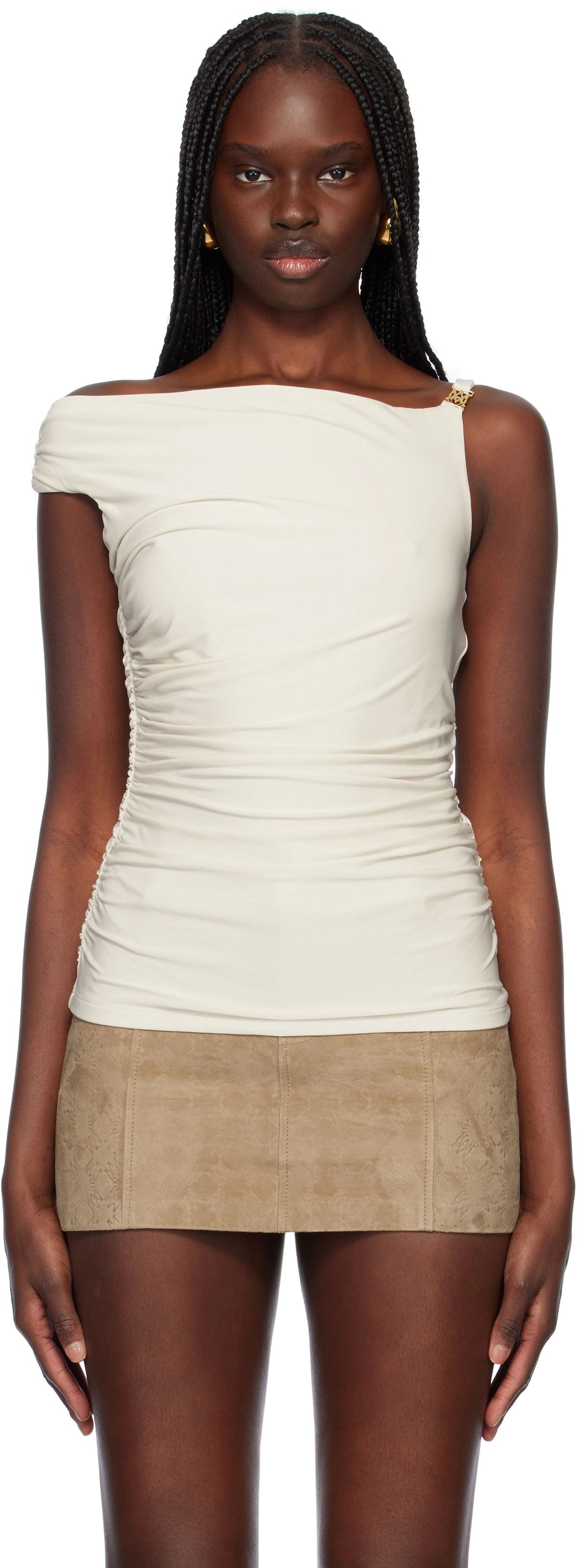 Amiri o1s1wg110526 Off-The-Shoulder Mini Dress in White Size XL / US 12-14 / IT 48-50 - 1 Thumbnail