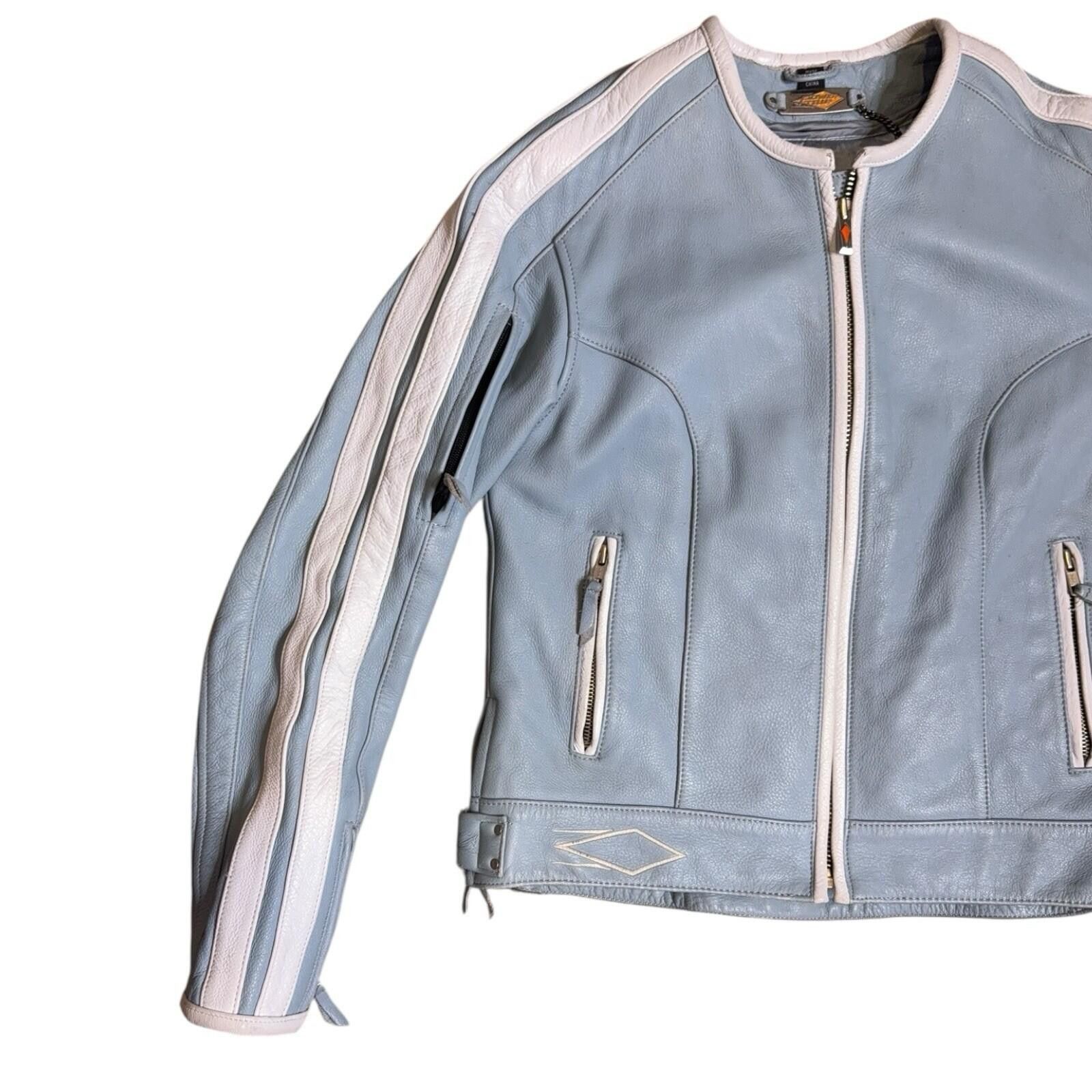 Other Power Trip Leather Cafe Motorcycle Jacket XS Blue Striped Size ONE SIZE - 5 Thumbnail