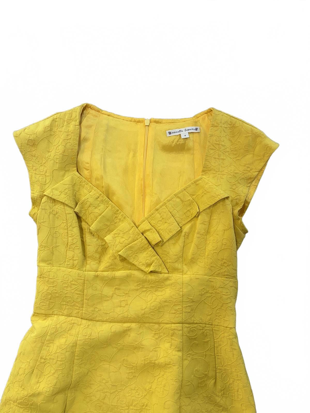Other Nanette Lepore Mustard Yellow Textured Cap Sleeve Dress sz 8 Size M / US 6-8 / IT 42-44 - 3 Thumbnail