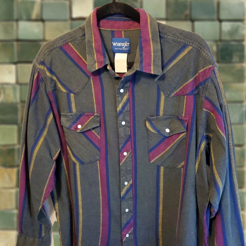 Wrangler VINTAGE Wrangler Blanket Flannel Shirt Men 2XL Blue Striped Pearl Snap Western 90s Cowboy Workwear Shirt Size US XXL / EU 58 / 5 - 1 Thumbnail