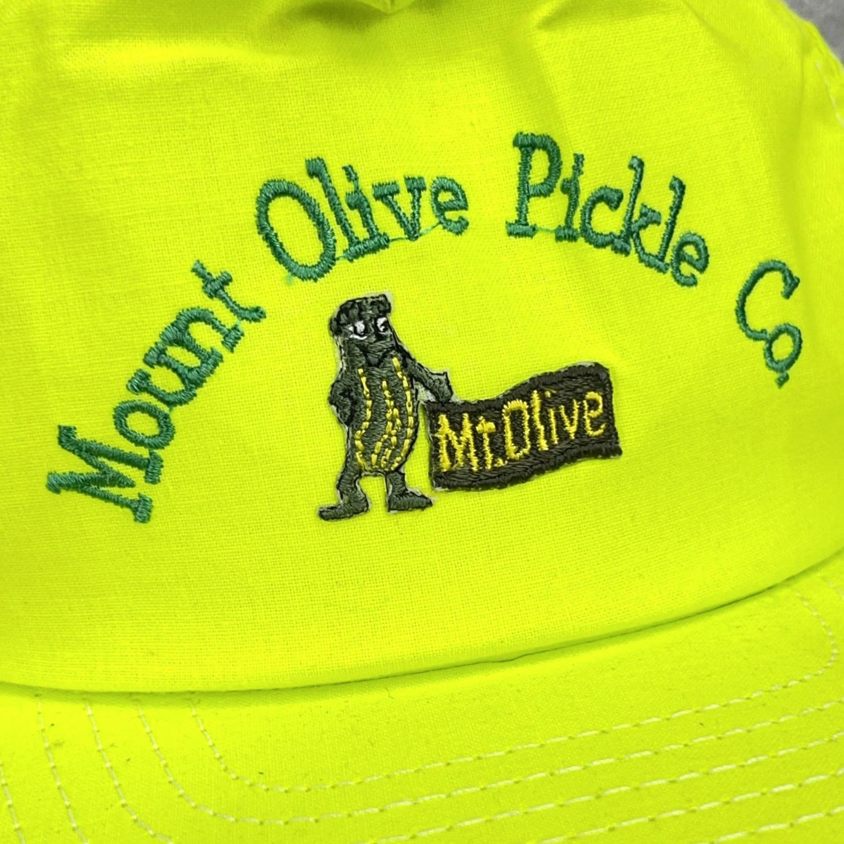 Olive VINTAGE Mount Olive Pickle Hat Cap Snapback 80s 90s Neon Green USA Made Trucker Mens Size ONE SIZE - 3 Thumbnail