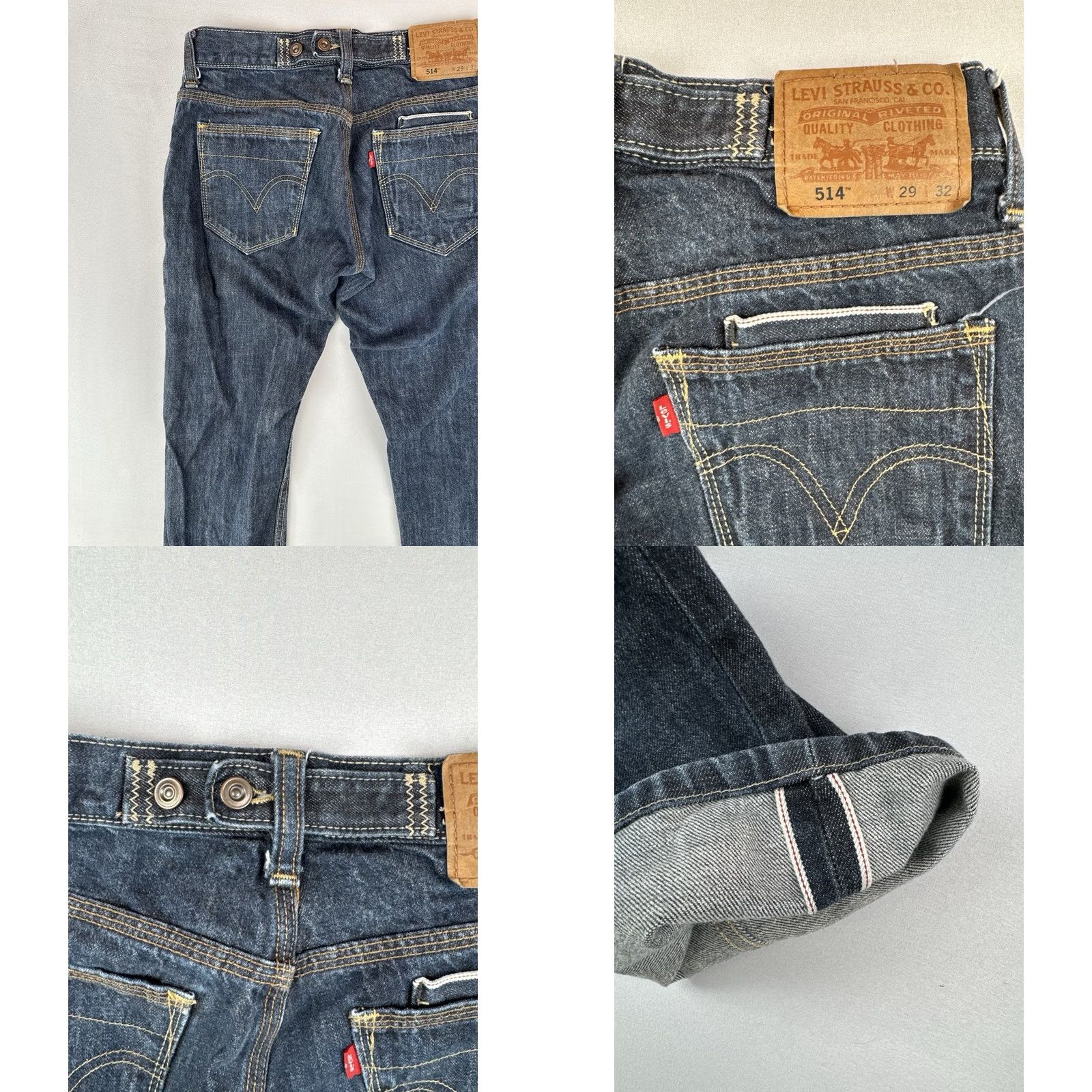 Levi's Levi’s 514 Slim Straight Jeans Dark Wash Denim Buckle Back Selvedge 29x32 Men Jeans Regular Cotton Button Zip Back Cinch Vintage No 5-Pocket Size US 29 - 9 Thumbnail