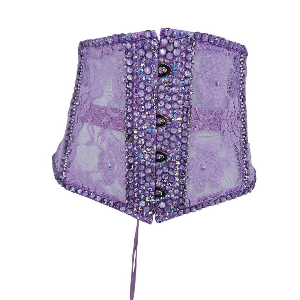 Vintage Purple Lace Corset Hand-Embellished with Rhinestones Size ONE SIZE - 1 Thumbnail