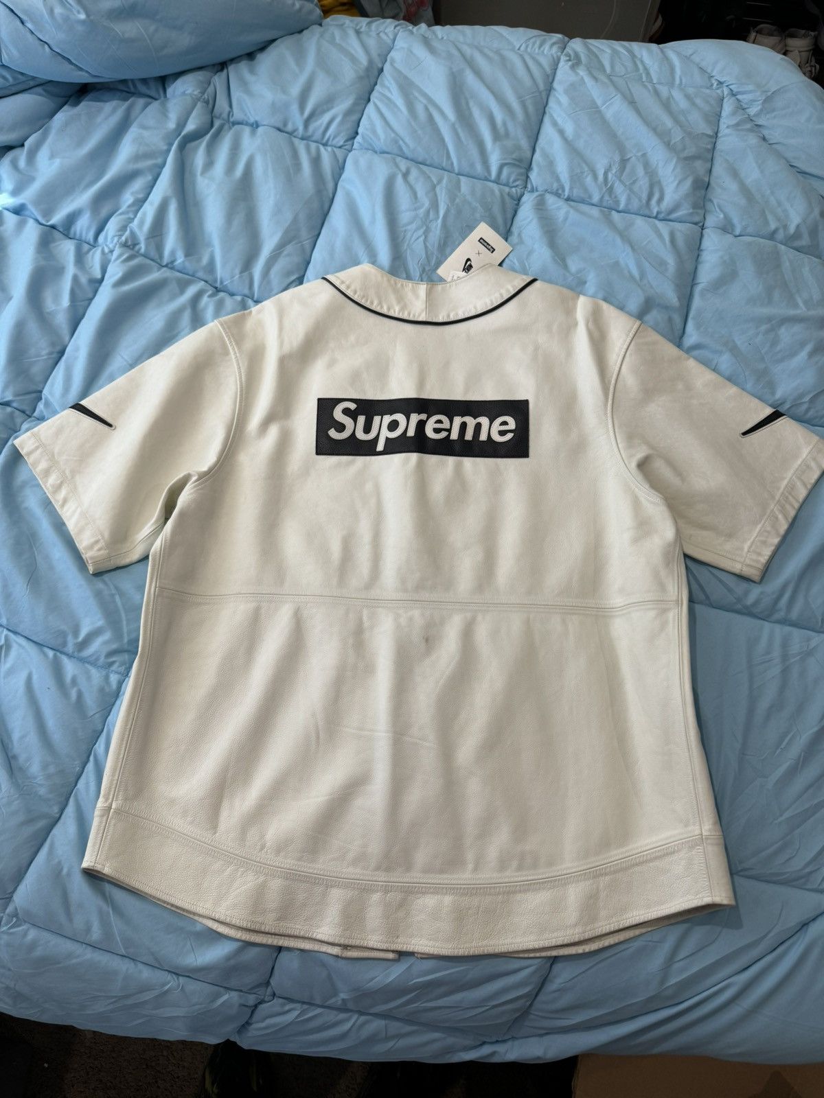 Nike × Supreme Supreme Nike Leather Baseball Jersey White | Grailed