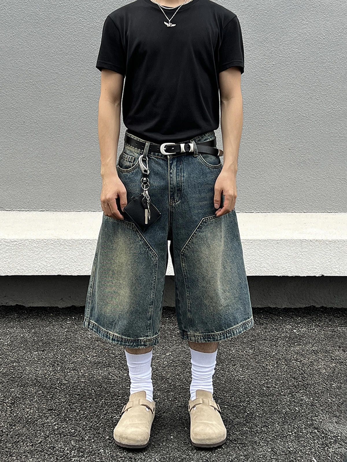 Distressed Wide-Leg Denim Shorts