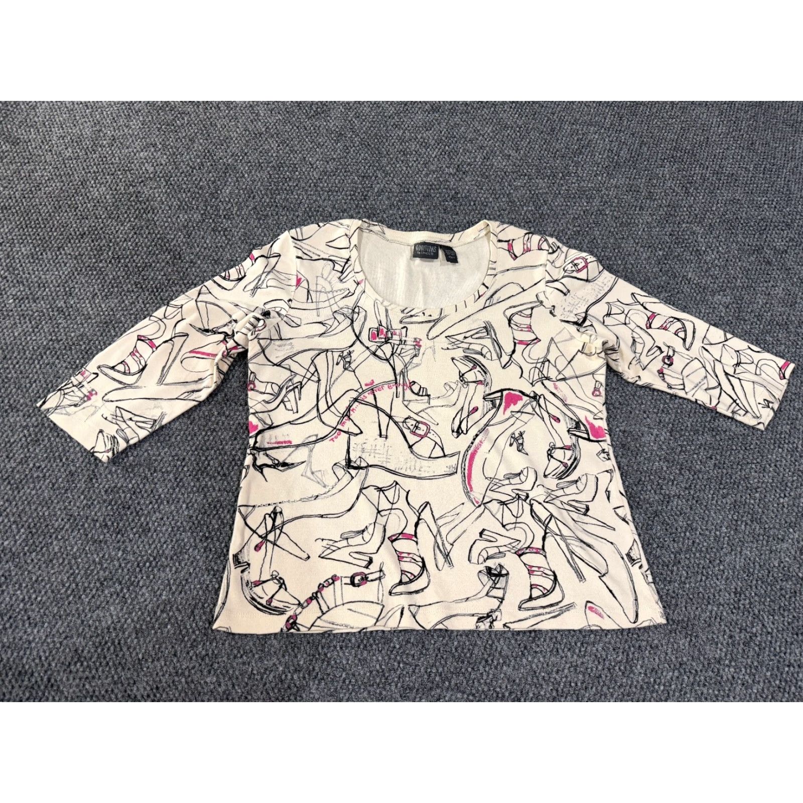 Vintage Chicos Shirt Womens L Beige Round Neck Long Sleeve Knit Stretch Solid Classic Print Size L / US 10 / IT 46 - 2 Thumbnail
