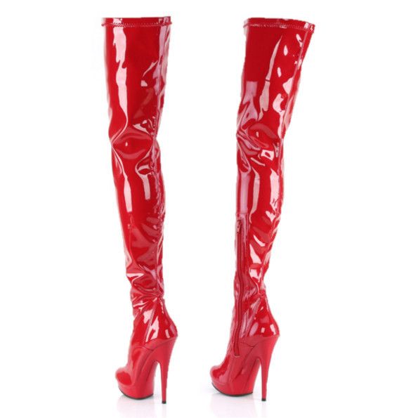Other Sultry 4000 Stretch Patent Red 6" High Heel Platform Thigh H Size US 8 / IT 38 - 3 Thumbnail