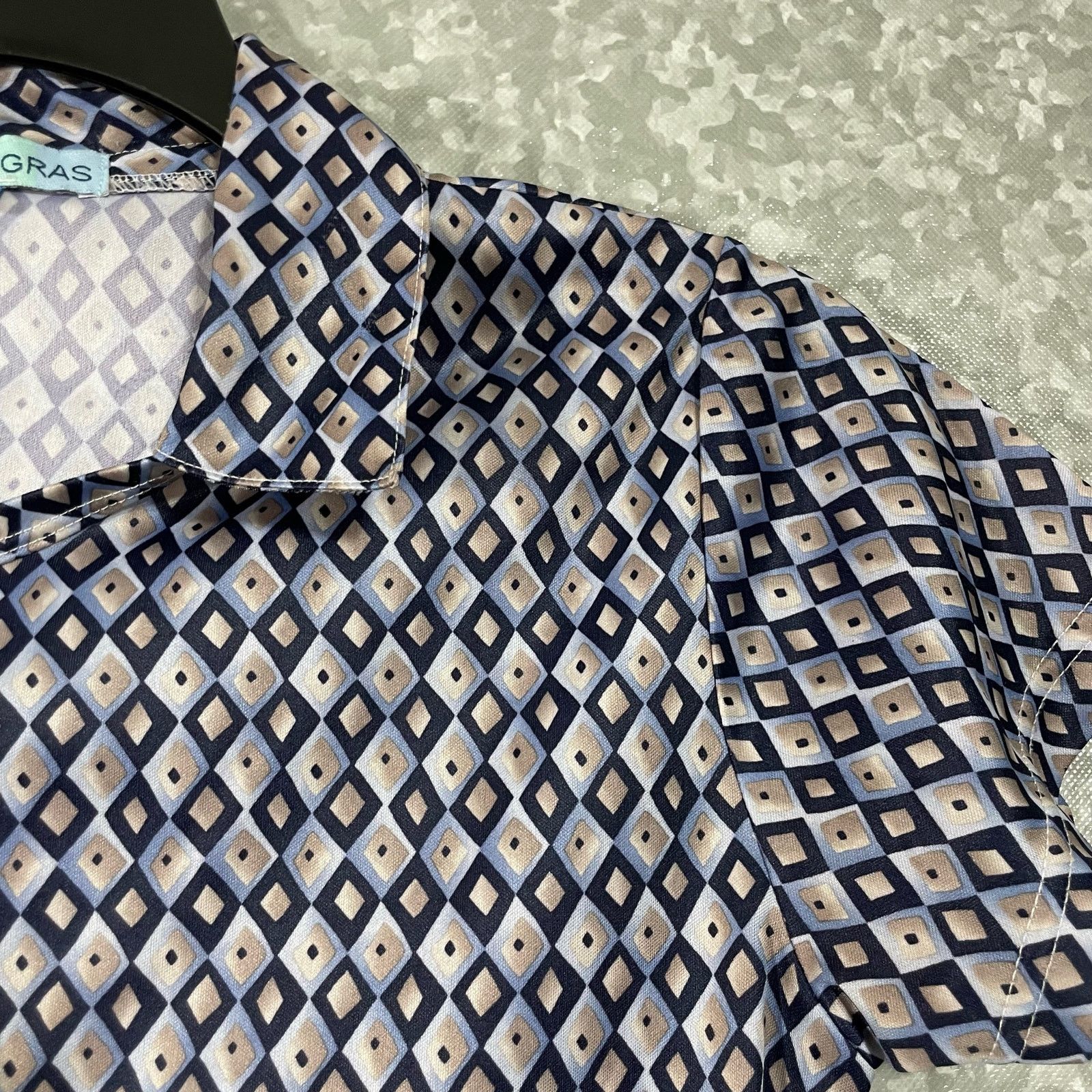Vintage Mardi Gras Vintage Blue Diamond Patterned Collared Top - S/M Size M / US 6-8 / IT 42-44 - 2 Thumbnail