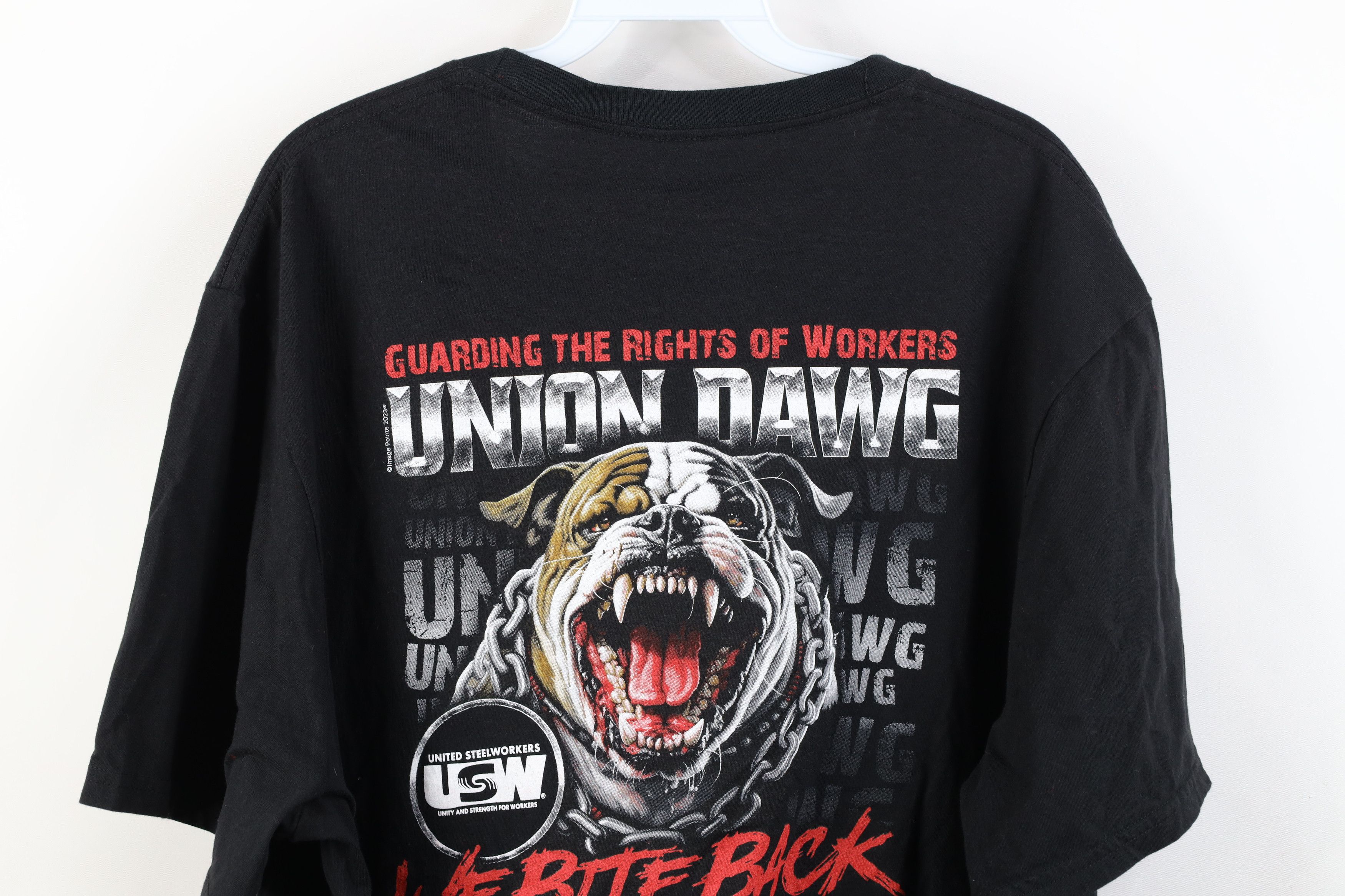Vintage Y2K Local 207L United Steelworkers Union Dawg T-Shirt Black Size US XXL / EU 58 / 5 - 12 Thumbnail