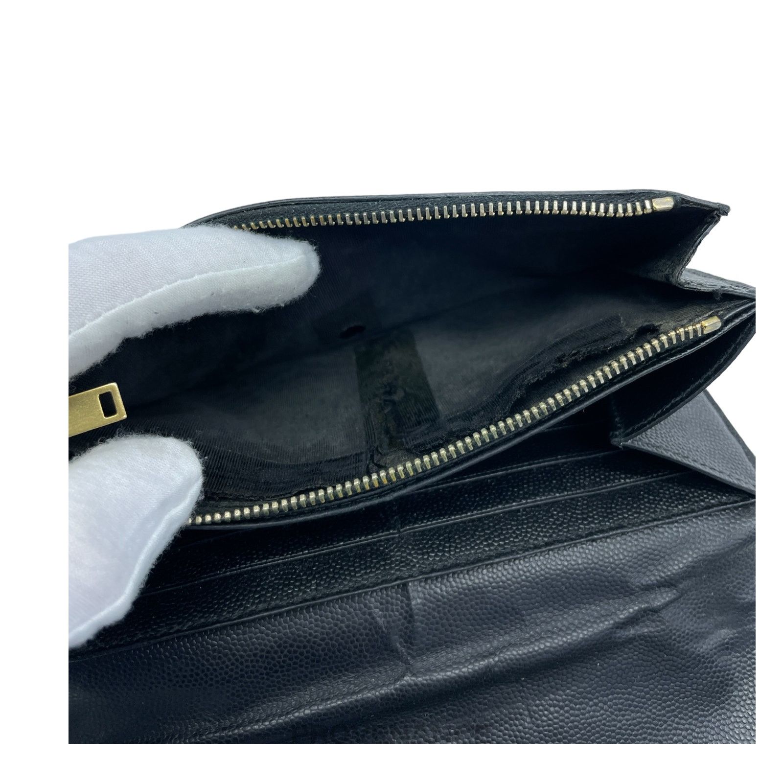 Saint Laurent Paris 🔴 Saint Laurent Paris SLP Long Pebbled Wallet - Black Size ONE SIZE - 10 Thumbnail