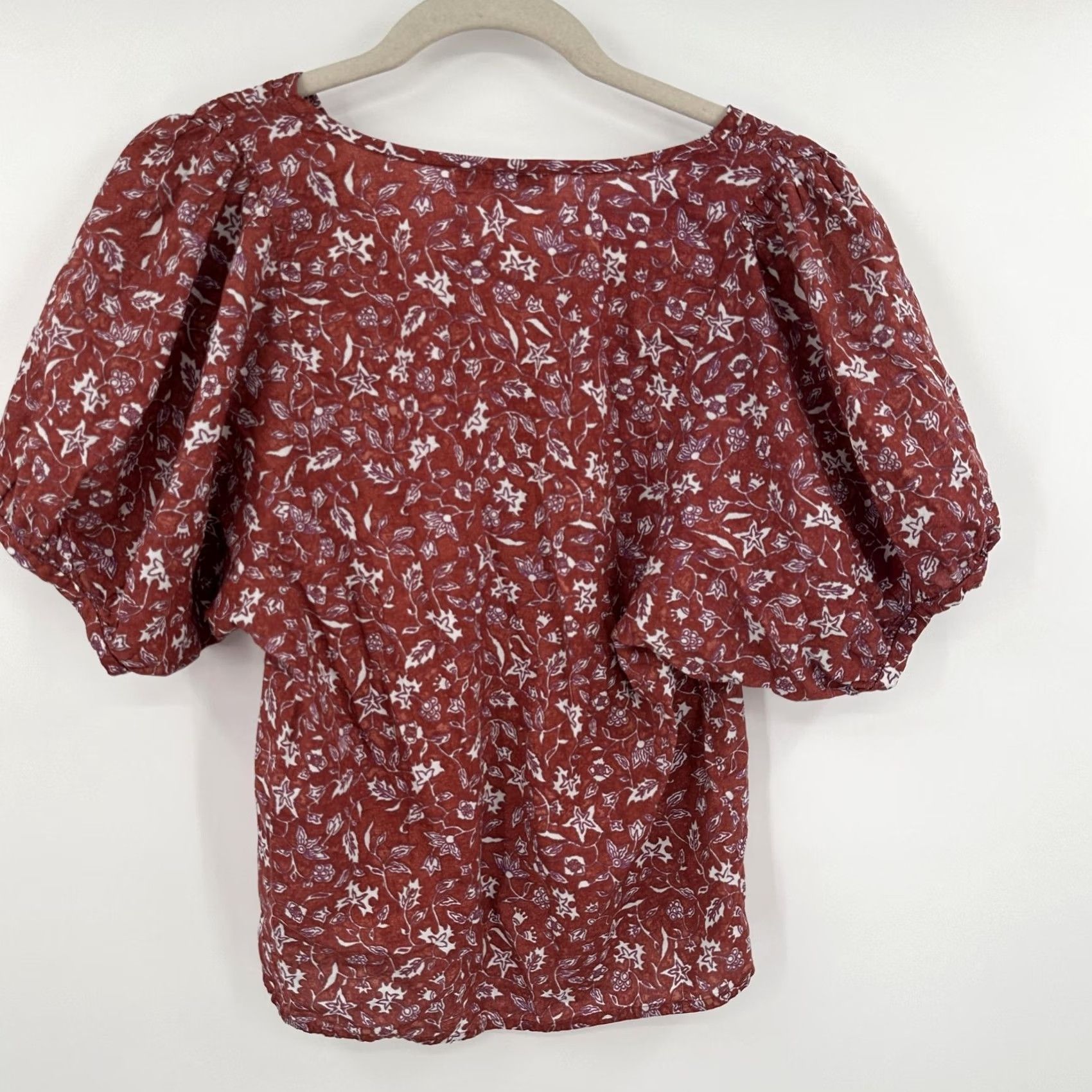 Madewell VINTAGE Madewell Shirt Womens XXS Red Floral Puff Sleeve Boho Top Lightweight Blouse Size XS / US 0-2 / IT 36-38 - 6 Thumbnail