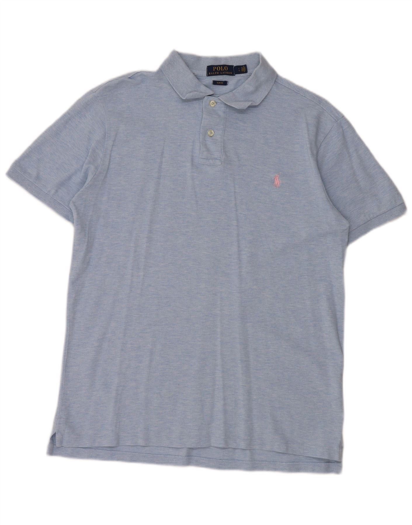 Polo Ralph Lauren Mens Slim Fit Polo Shirt Large Blue Flecked Cotton Size US M / EU 48-50 / 2 - 1 Thumbnail