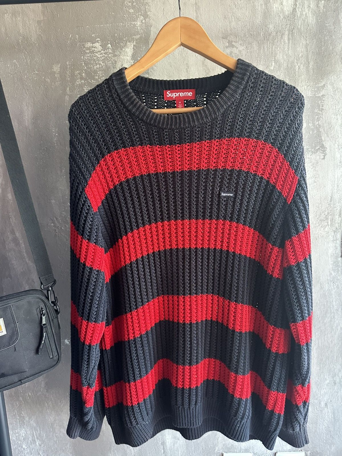 Supreme Supreme Loose Gauge Stripe Small Box Sweater Navy Size US M / EU 48-50 / 2 - 4 Thumbnail