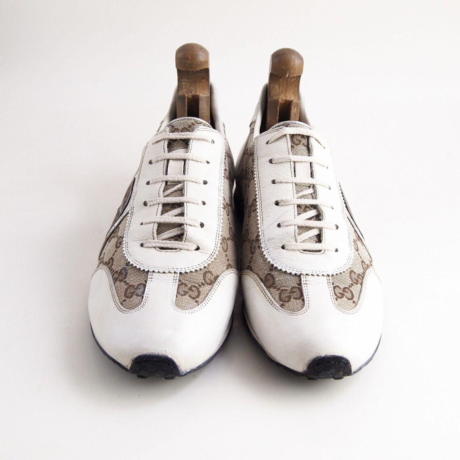 Gucci Gucci Sneakers White Leather Brown Canvas US 10.5 EU 43.5 G Size US 10.5 / EU 43-44 - 1 Thumbnail