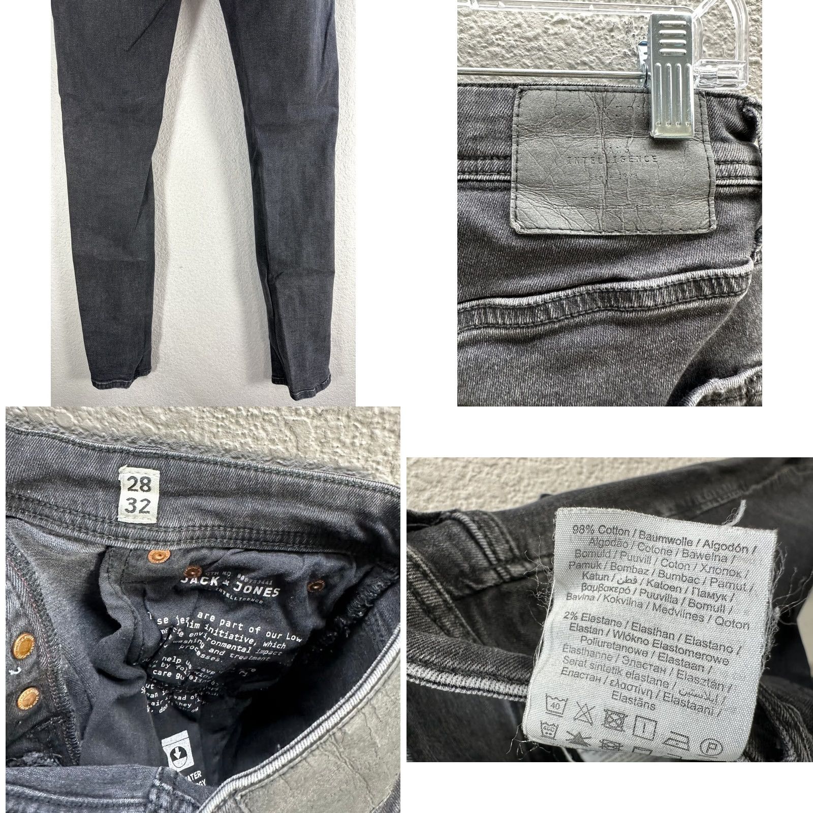 Jack & Jones JACK & JONES Men's Slim Jeans Ankle Black 28 Distressed Cotton Button 32in Inseam Jeans Regular Slim Fit Distressed Womens Men Girls Size US 28 / EU 44 - 8 Thumbnail