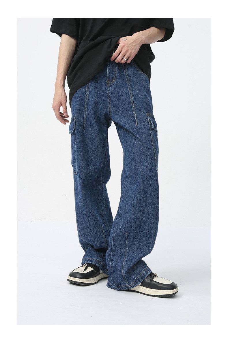 Japanese Brand Men's straight-leg casual pocket retro washed work jeans Size US 32 / EU 48 - 2 Thumbnail