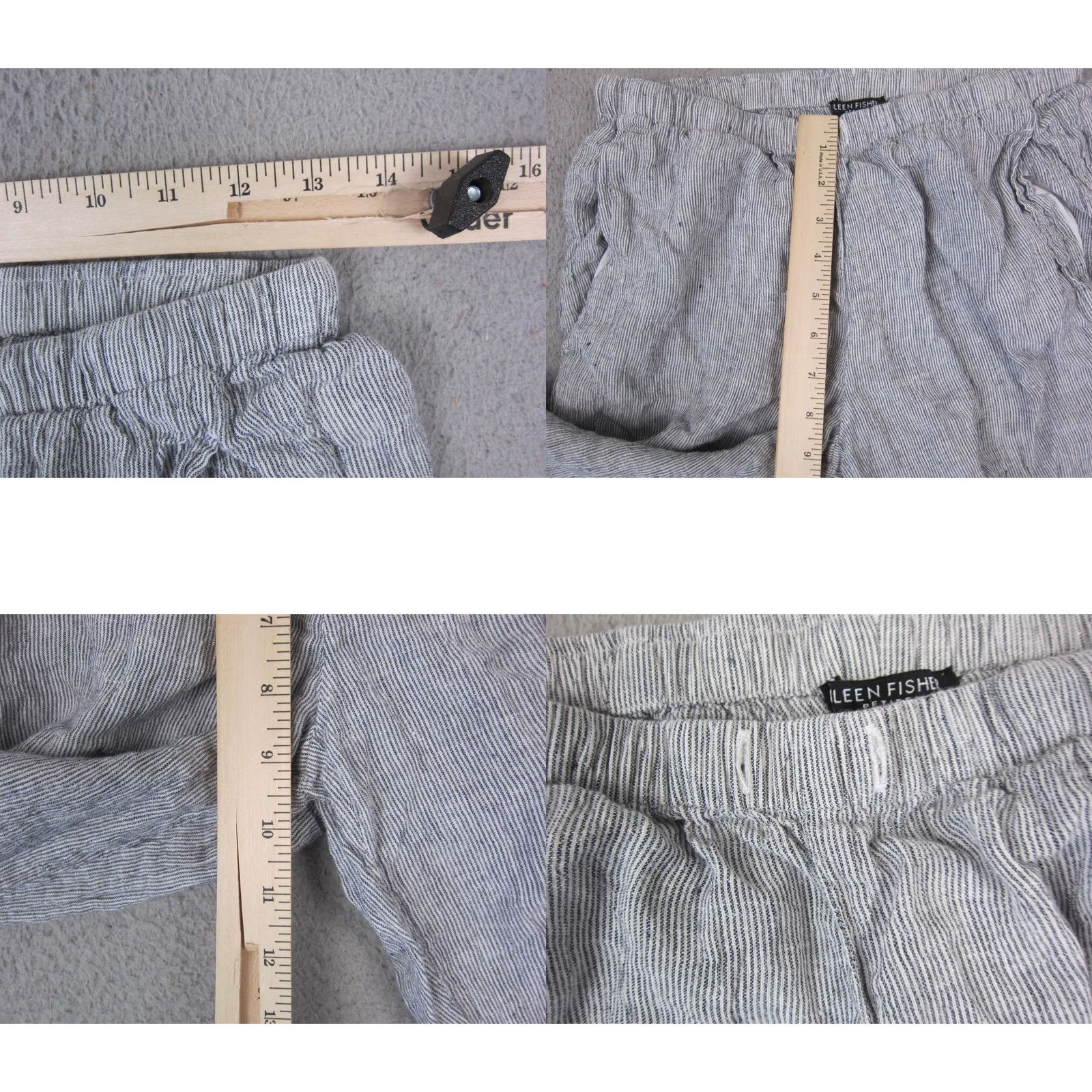 Eileen Fisher Eileen Fisher Pants Womens PP Petite Blue Linen Striped Crinkle Lantern Ankle Size 24" / US 00 / IT 34 - 8 Thumbnail