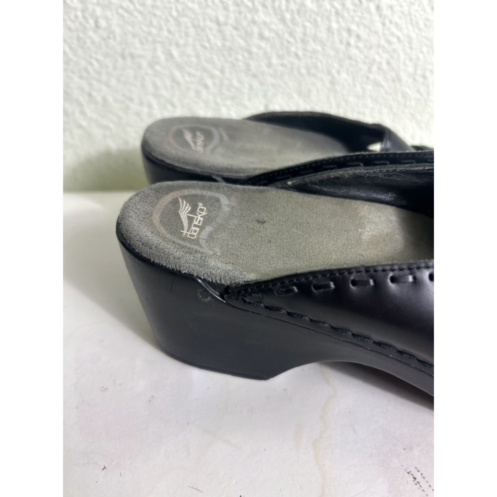 Dansko Dansko Open Toe Wedge Sandal Slip-On Black Leather Women US 10 40"} Size US 10 / IT 40 - 5 Thumbnail
