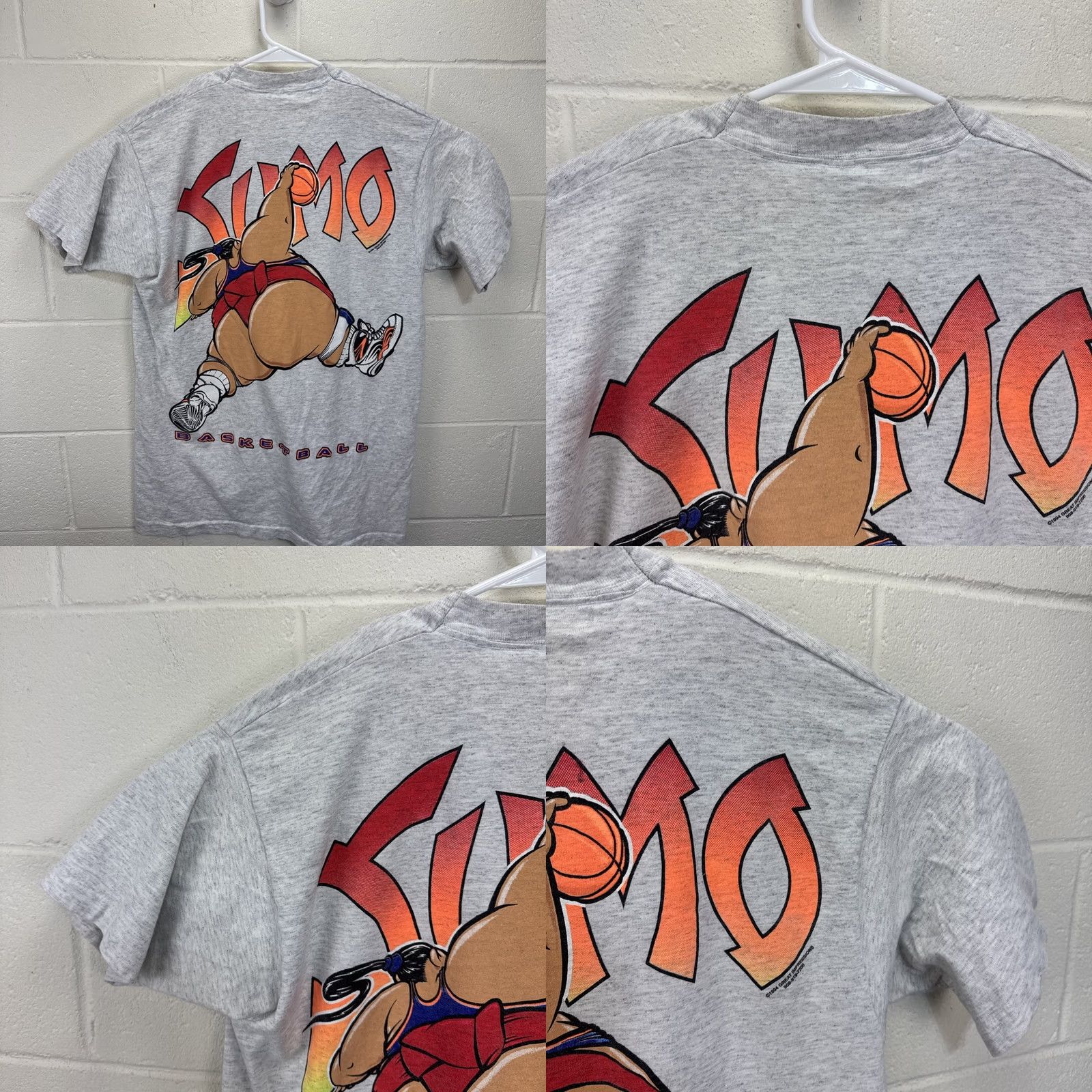 Fruit Of The Loom VINTAGE 90s Sumo Basketball Cartoon Graphic Single Stitch T-Shirt XL Gray Nike Size US XL / EU 56 / 4 - 9 Thumbnail