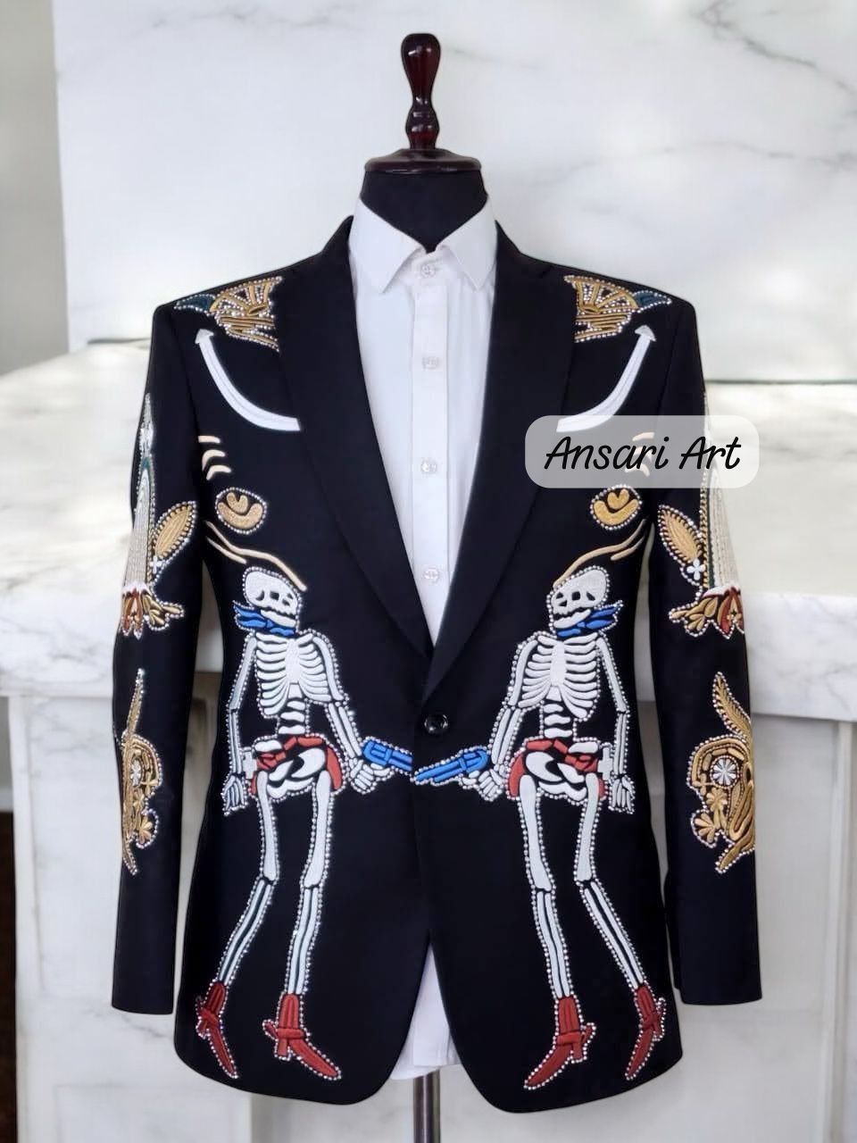 Other Men 2PC Customized skeleton Embroidery western prom outfits Size 44S - 1 Thumbnail