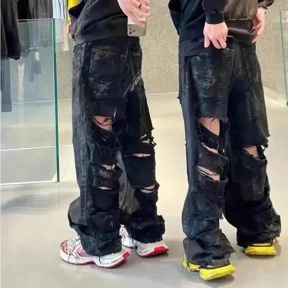 Japanese Brand Damaged Ripped Hole Jeans Y2k Baggy Trousers Oversized Pants Size US 32 / EU 48 - 6 Thumbnail