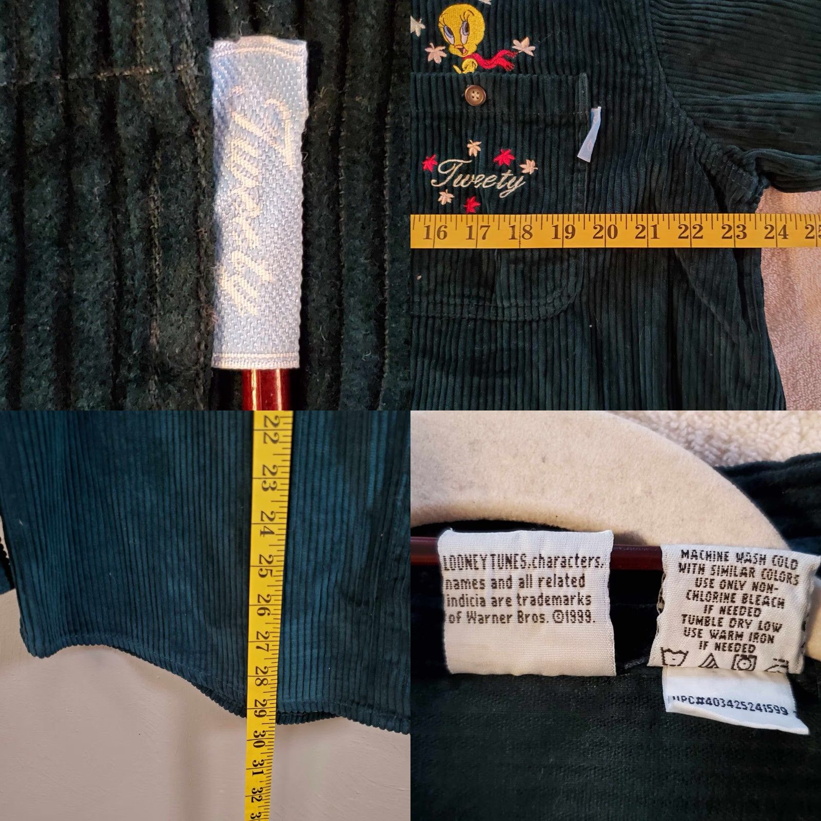 Vintage VINTAGE Tweety Bird Green Corduroy Button-Down Shacket Shirt Jacket L Womens 90s Casual Fall Winter Size L / US 10 / IT 46 - 8 Thumbnail