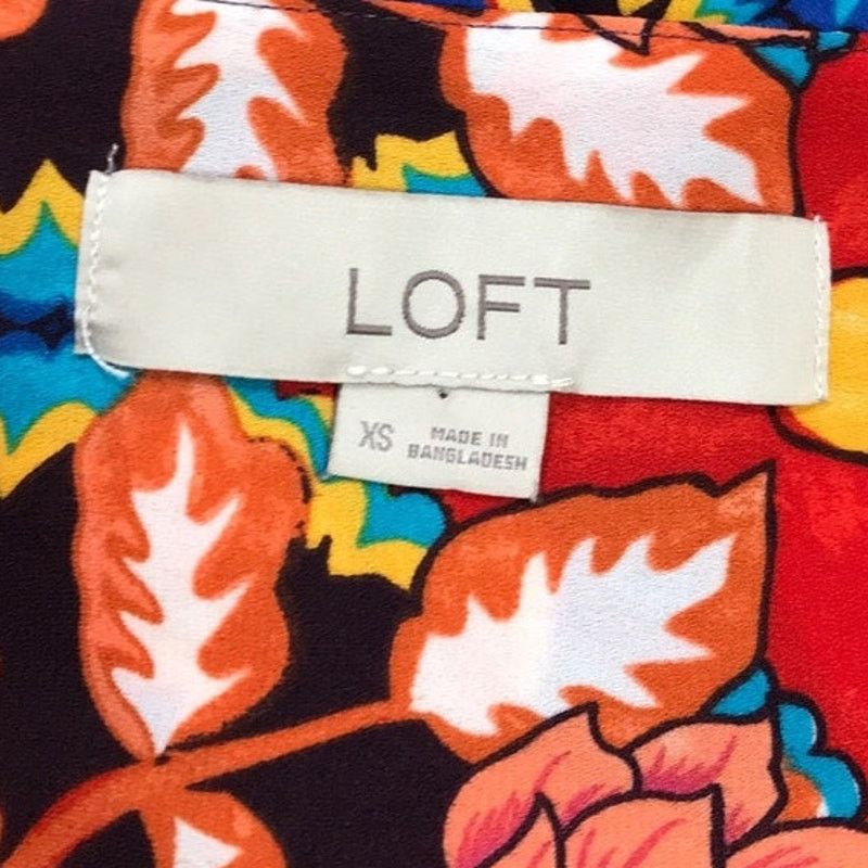 Loft LOFT Red Whimsical Floral Round Neck Long Slit Sleeve Top XS Size XS / US 0-2 / IT 36-38 - 3 Thumbnail