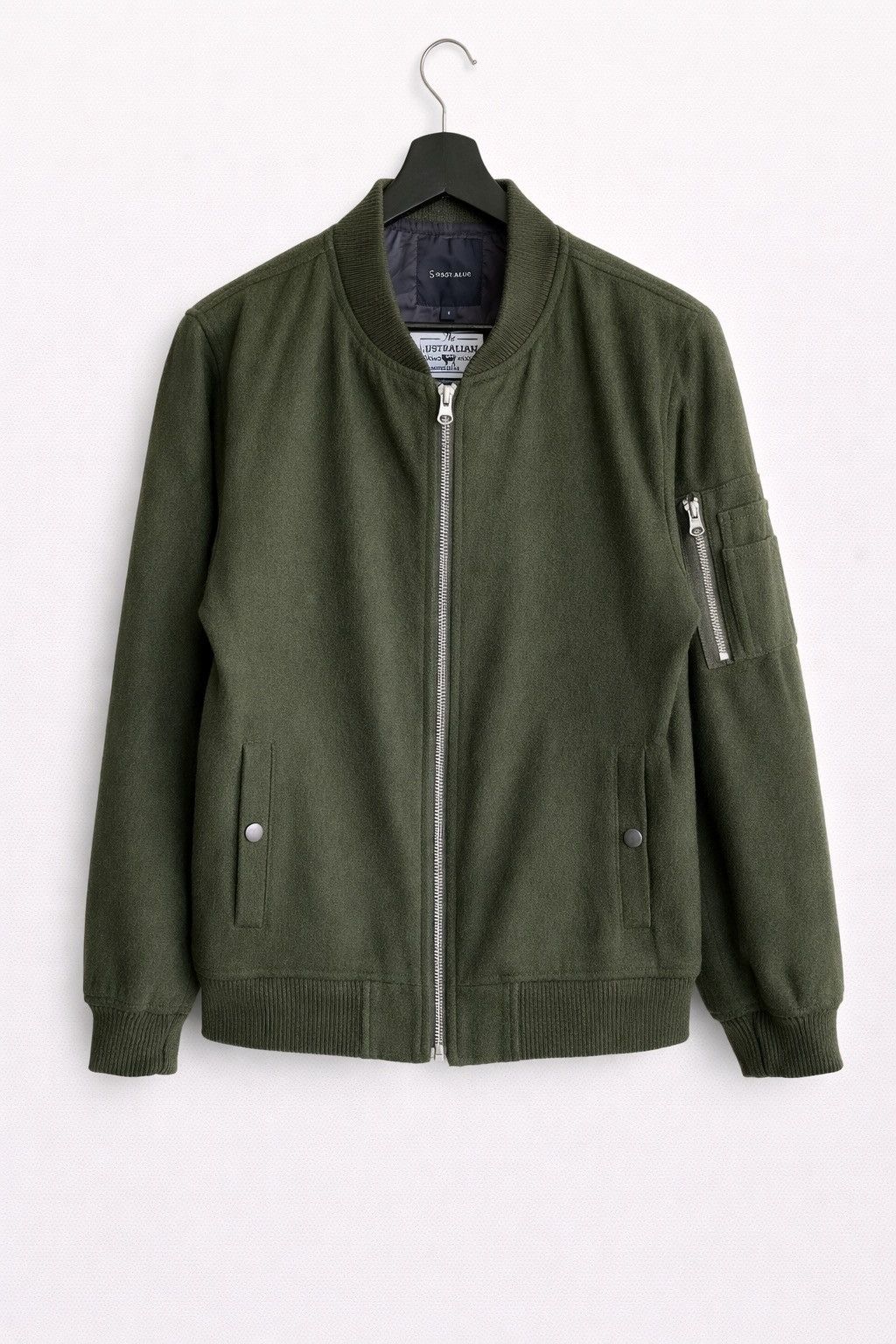 RAGEBLUE RAGEBLUE Olive Green Bomber Jacket Australian Merino Wool Size US S / EU 44-46 / 1 - 1 Thumbnail